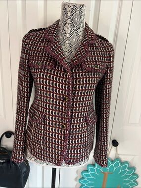 Vintage TIME PostModern Made in Italy Textured Fringe Tweed Blazer Jacket